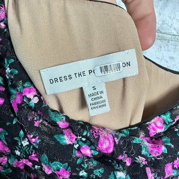 Dress the Population Marie Mini Floral One Shoulder Lace Black Pink Green S - Picture 4 of 10